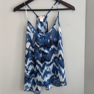 Blue and White Patterned Women's Top size M tank top open back Sheer